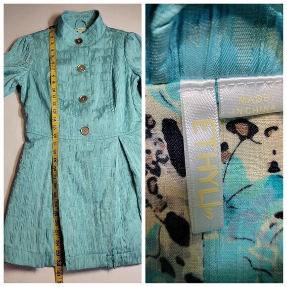 Ethyl Swing Jacket Spring Coat Blue Fit and Flare Pleated 3/4 Sleeves Women's S - Picture 8 of 11
